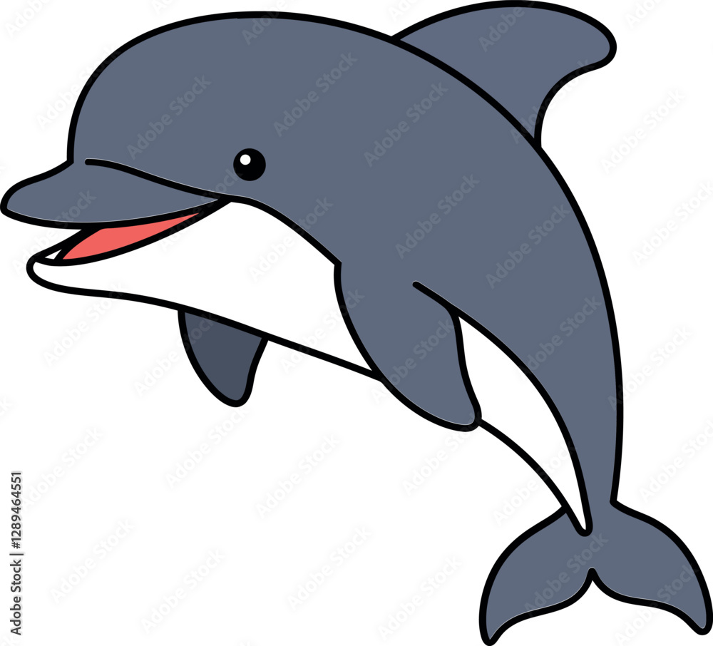 Obraz premium Happy dolphin swimming joyfully in a playful ocean scene, flat vector illustration