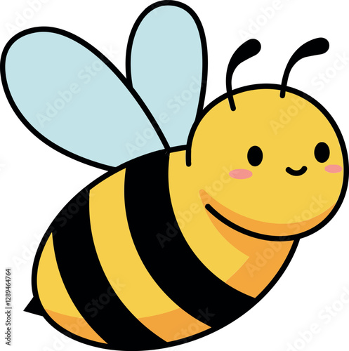 Cheerful cartoon bee with big eyes and soft wings in minimal flat vector illustration