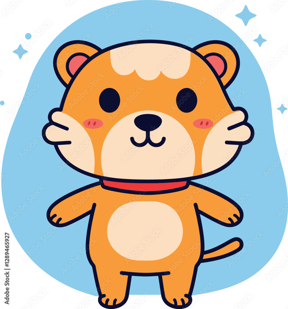 Fototapeta premium Cute cartoon animal character in flat style showcasing playful demeanor in cheerful vector art