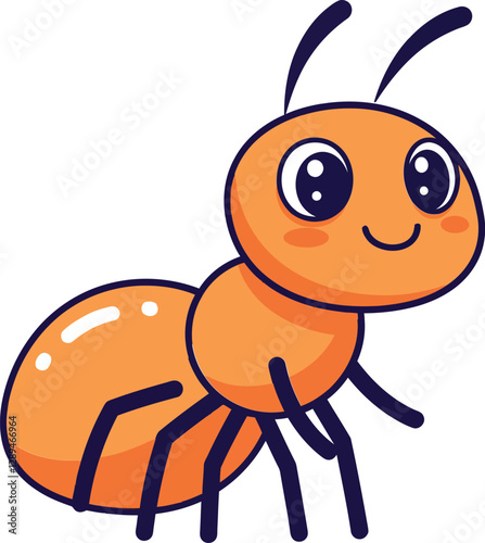 Happy orange ant character in a playful and minimal flat design vector illustration