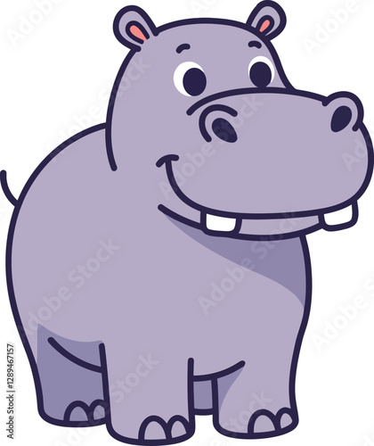 Happy cartoon hippopotamus with a big smile in a minimal vector illustration