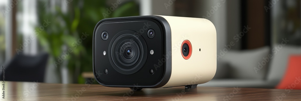 Fototapeta premium Motion detection camera captures security footage in modern workspace setting