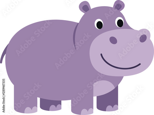 Happy purple hippopotamus character in flat design style vector art