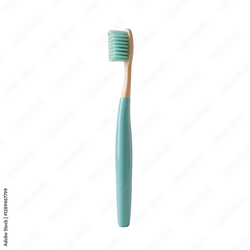 Eco-friendly bamboo toothbrush with soft bristles and teal handle designed for daily oral hygiene Eco-friendly bamboo toothbrush with soft bristles and teal handle designed for daily oral hygiene