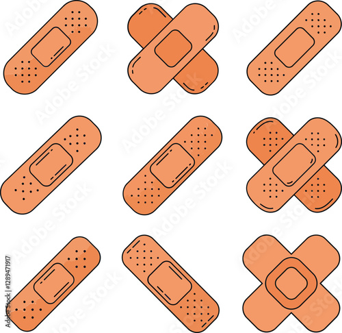 Bandages arranged in a grid pattern showcasing minimal design style in vector art