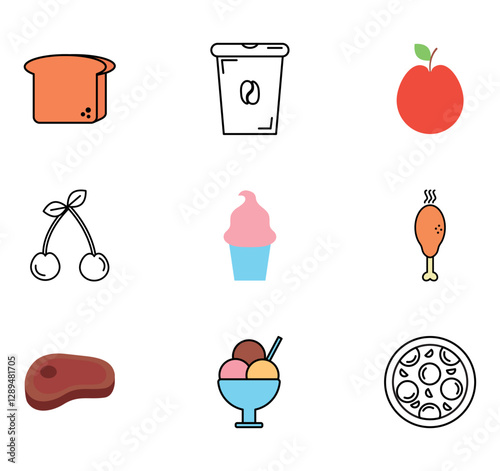 Set of vector food icons with white background