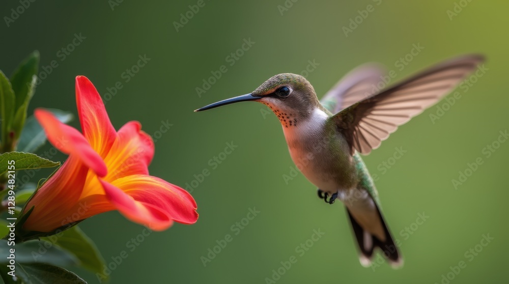 Naklejka premium Hummingbird Hovering Near Flower