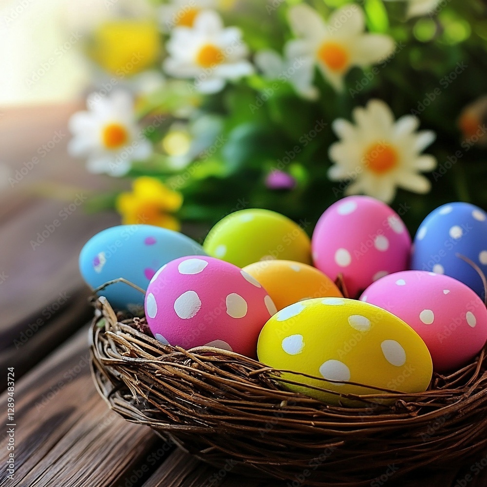 colorful easter eggs in a basket colorful easter eggs in a basket