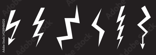 flash lightning bolt icon set. flash thunder power icon. Electric symbols set. Electric lightning symbols. Flash light sign. Electric vector icons, Bolt lightning flash icons