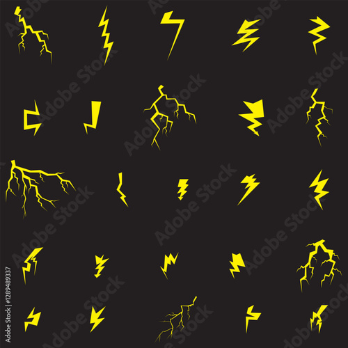 Vector lightning bolt icon set – bold, stylized electric lightning shapes for graphic design, energy themes, power symbols, and branding elements