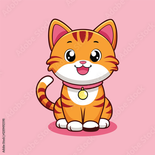 Cute Cat with Cat Bowl Cartoon Icon Illustration