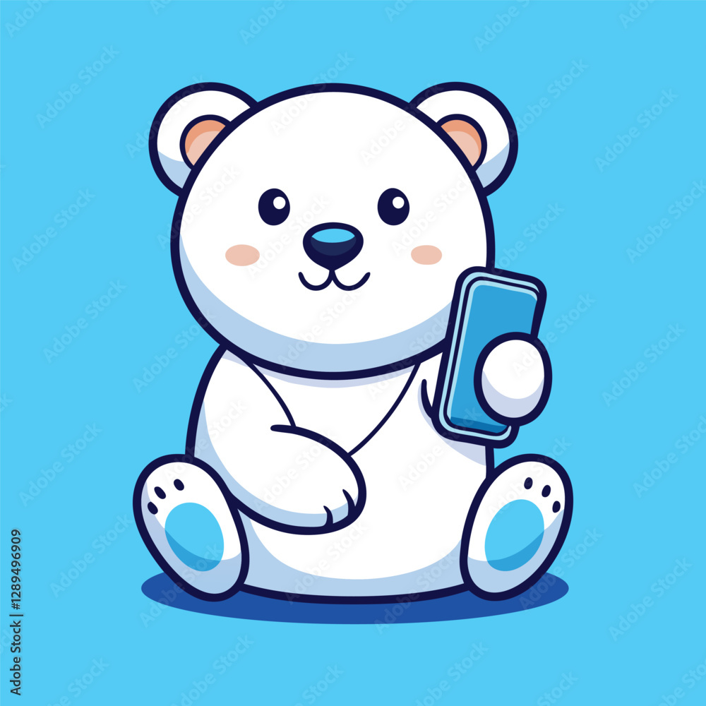 Fototapeta premium Cute Polar Bear Listening to Music Cartoon Icon Illustration