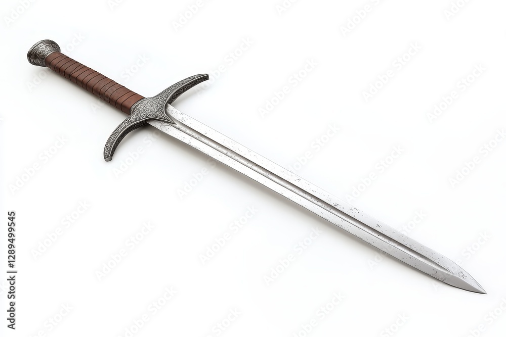 Sword with Leather Wrapped Handle Design - A beautifully crafted sword featuring a sleek blade and a leather wrapped handle, ideal for collectors and enthusiasts