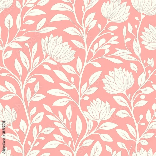 Wallpaper Mural A seamless floral design of leaves on a light pink base, with leaf silhouettes in pastel shades, great for decor, textiles, wallpaper, and interior use Torontodigital.ca