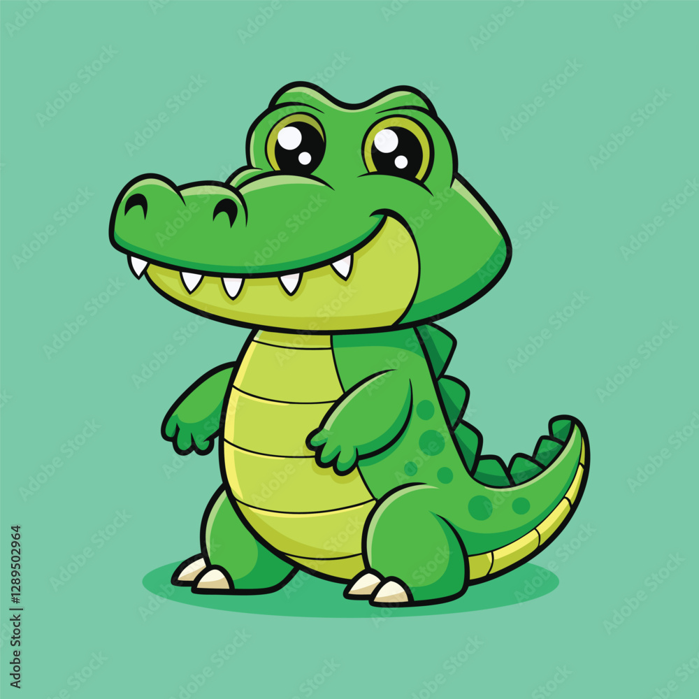 Fototapeta premium Cute Crocodile Waving Hand Cartoon Icon Illustration