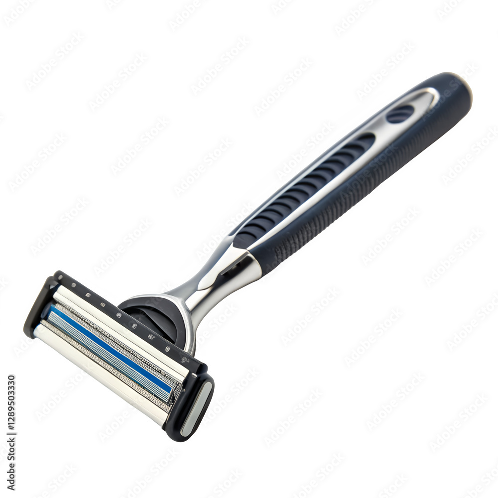 Obraz premium Classic Safety Razor with Blade: Perfect for Traditional Shaving, Grooming, Men's Care, Vintage Barber Tools, and Personal Hygiene Concepts.