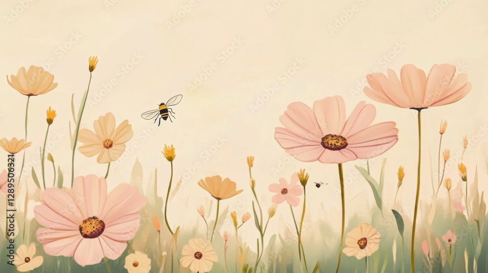 Bee and flowers in Spring.