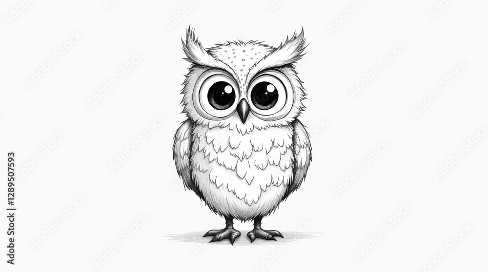 Detailed Line Sketch of an Owl with Large Eyes and Layered Feathers Detailed Line Sketch of an Owl with Large Eyes and Layered Feathers