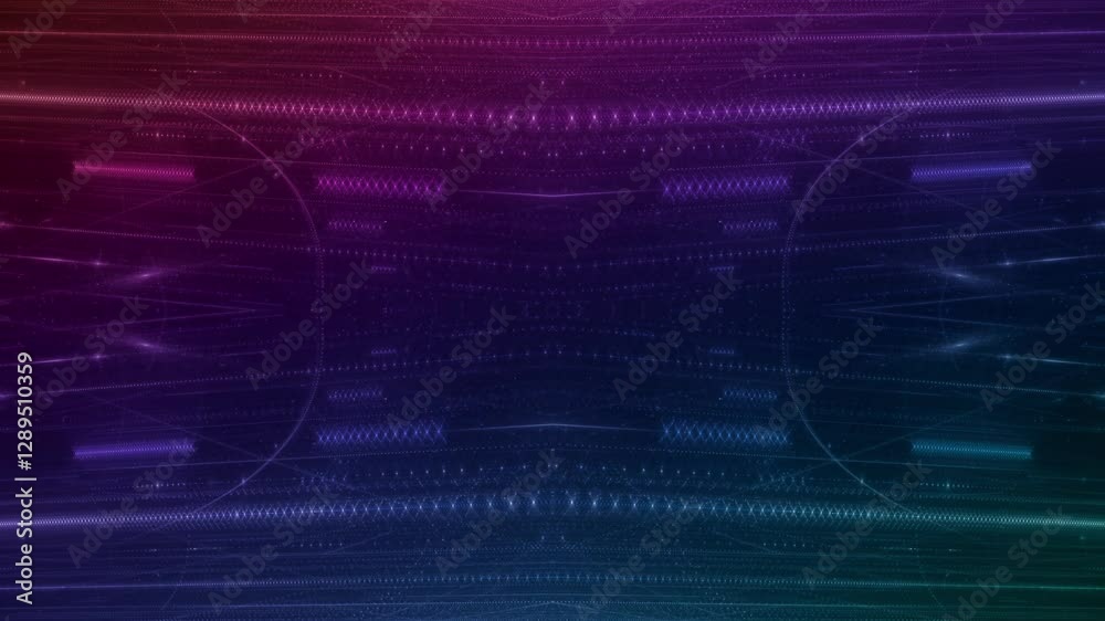 energievoll leuchtende Lichtpunkte bewegen sich langsam Richtung Zentrum, digitaler Datentransfer, Algorithmus, Internet, Datenfluss, Geschwindigkeit, Wandel, Austausch, violett, pink
