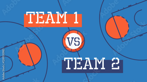 Basketball game between teams template. Sports court with outlines and text. Vector illustration.