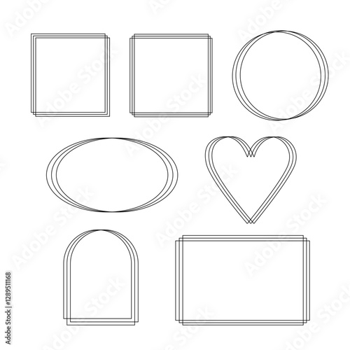Thin elegant geometric frames set, simple hand drawn outline vector collection in art deco style for festive celebration design, wedding, birthday, invitations, other important occasions