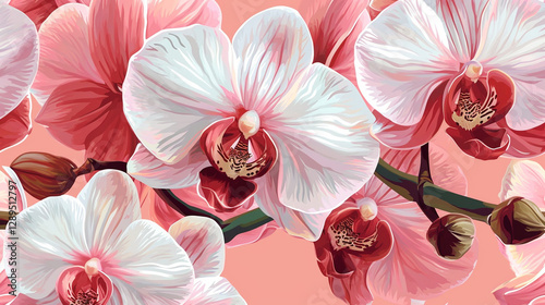 seamless pattern with orchid flowers. watercolor illustration