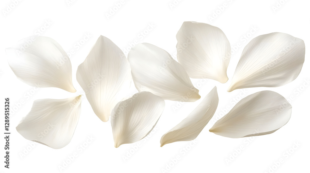 Fototapeta premium elegant collection of soft white flower petals isolated on a transparent background, generative ai