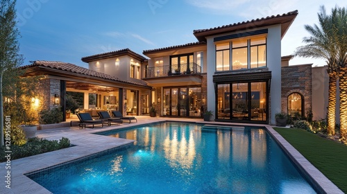 Wallpaper Mural Luxurious modern mediterranean villa with pool at dusk Torontodigital.ca