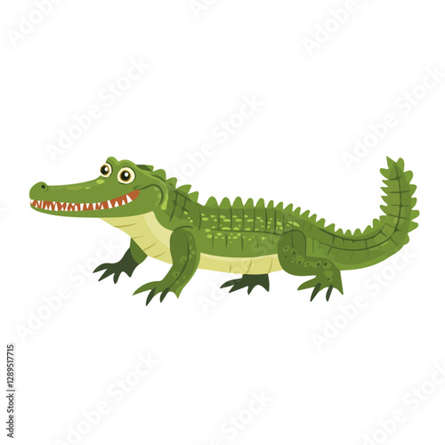 Minimalist flat illustration of Crocodile, featuring a clean design isolated on a white background.

