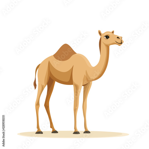 Minimalist flat illustration of Dromedary, featuring a clean design isolated on a white background.

