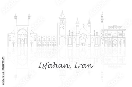 Outline Skyline panorama of city of Isfahan, Iran  - vector illustration