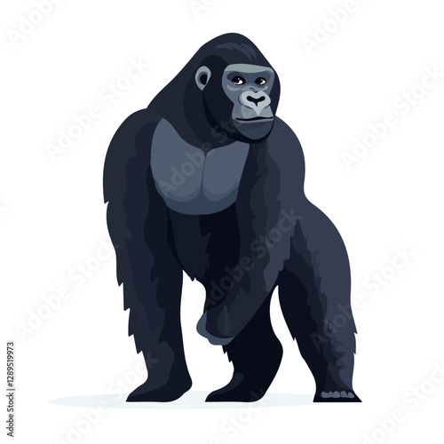 Minimalist flat illustration of Gorilla, featuring a clean design isolated on a white background.

