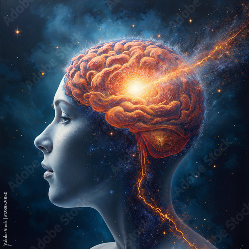 Abstract representation of a mind expanding into the universe