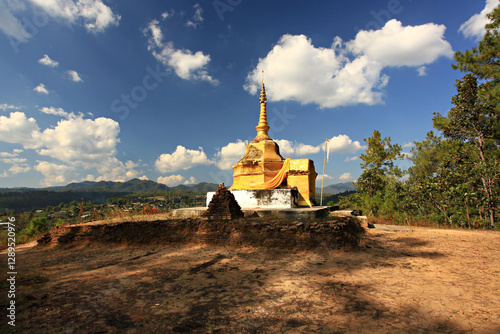 Scenery view of Phra That Kho Pho Lu on mountain famous viewpoint of Galyani Vadhana District Chiang Mai Province, Thailand  photo