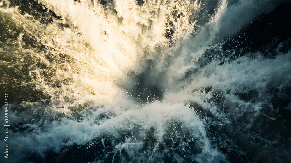 A dynamic image of water gushing through hydroelectric dam gates during peak operation.