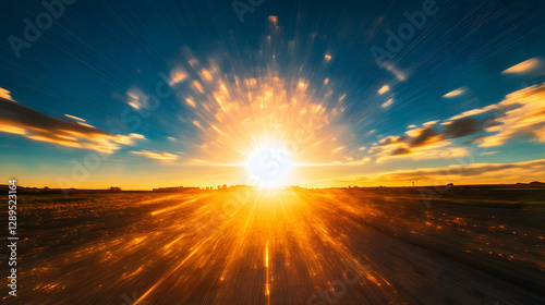 Obraz na płótnie A dynamic time-lapse-style image showing the sun moving across the sky over a solar farm. w salonie