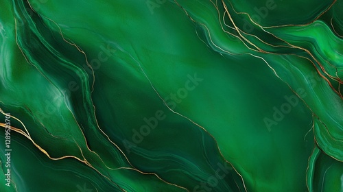 Emerald green resin swirl texture with gold accents, fluid abstract pattern, minimalistic background, glossy marbled design, copy space for text, luxurious artistic vibe