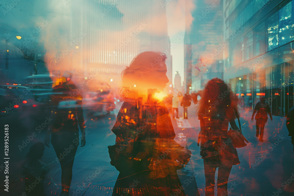 Obraz premium woman exposure and reflection in street Portrait