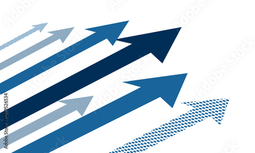 Background illustration of blue upward arrow, seen from diagonally above