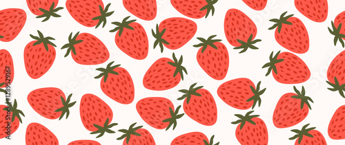 Vector seamless background. Minimalistic abstract fruit pattern. Modern strawberry print on light background. Perfect for textile design, screensavers, covers, cards, invitations and posters.