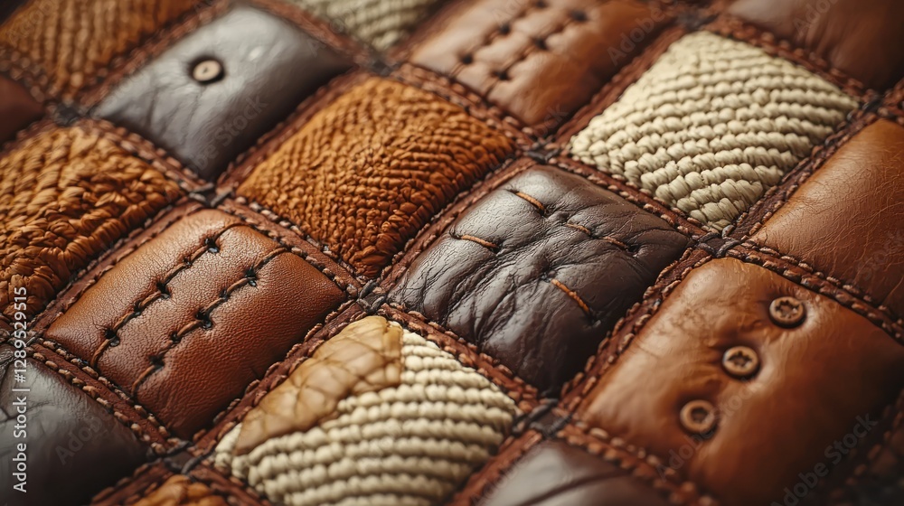 Naklejka premium Close-up patchwork leather and fabric design