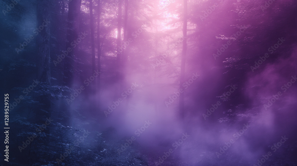 Naklejka premium fog and sunrise in the forest abstract light background