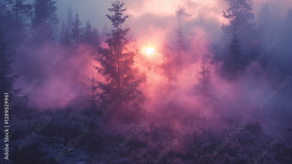 Obraz premium fog and sunrise in the forest