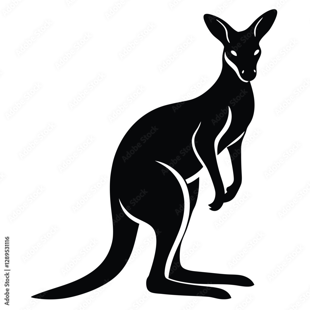 kangaroo, minimalist design, graphic art, stylized animal, side view, iconic Australian wildlife, bold contrast, simplified shapes, vector illustration, clean lines, black silhouette, kangaroo, minimalist design, graphic art, stylized animal, side view, iconic Australian wildlife, bold contrast, simplified shapes, vector illustration, clean lines, black silhouette,