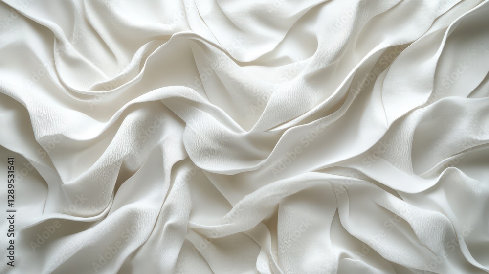 Obraz premium Close-up of luxurious white silk fabric with soft folds and elegant texture
