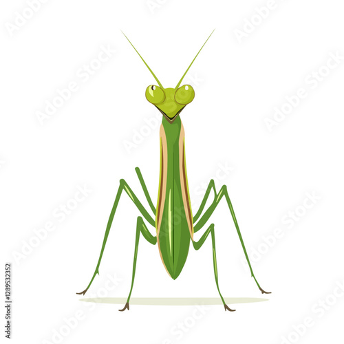 Minimalist flat illustration of Mantis, featuring a clean design isolated on a white background.

