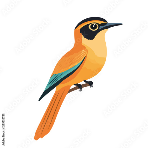 Minimalist flat illustration of Motmot, featuring a clean design isolated on a white background.

