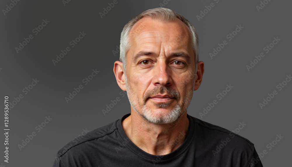 Middle-aged man with a serious expression against a dark background Middle-aged man with a serious expression against a dark background