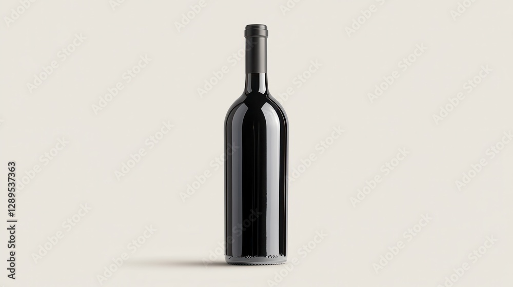 Elegant minimalist black wine bottle design on neutral background Elegant minimalist black wine bottle design on neutral background