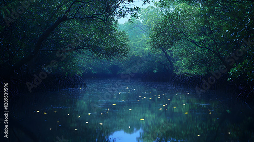 Coastal mangrove ecosystems illuminated by nocturnal insects
